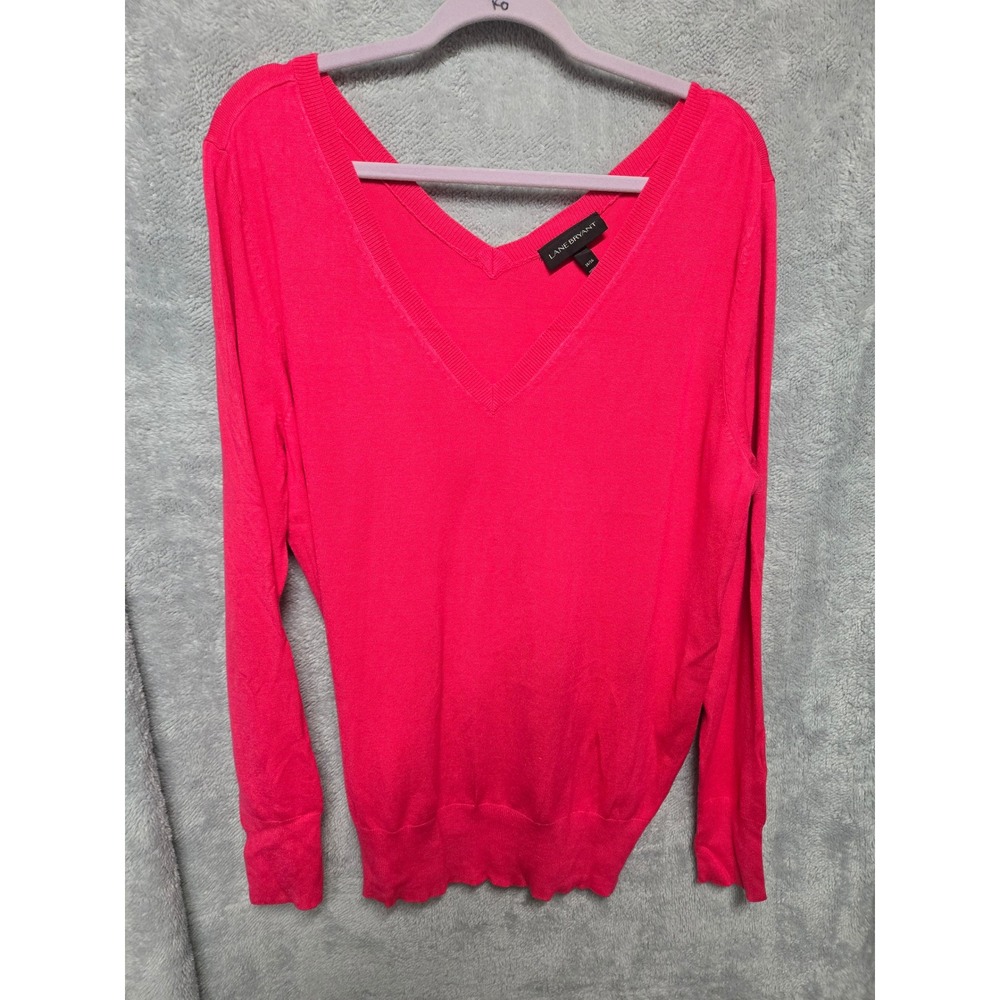 Lane Bryant Womens Hot Pink V-Neck V-Back Long Sleeve Knit Sweater Size 14/16